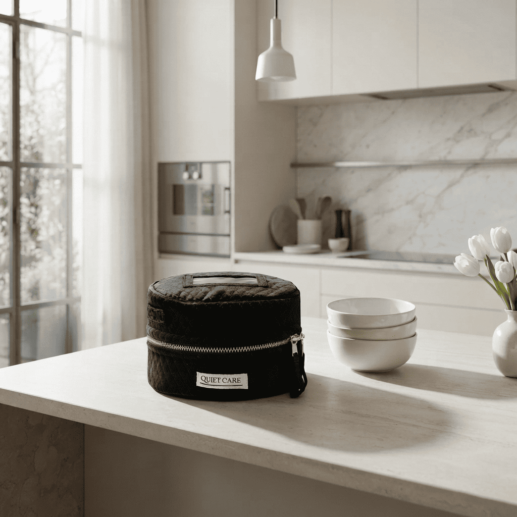 Black Luxe Bowl Cover, Small, styled at home