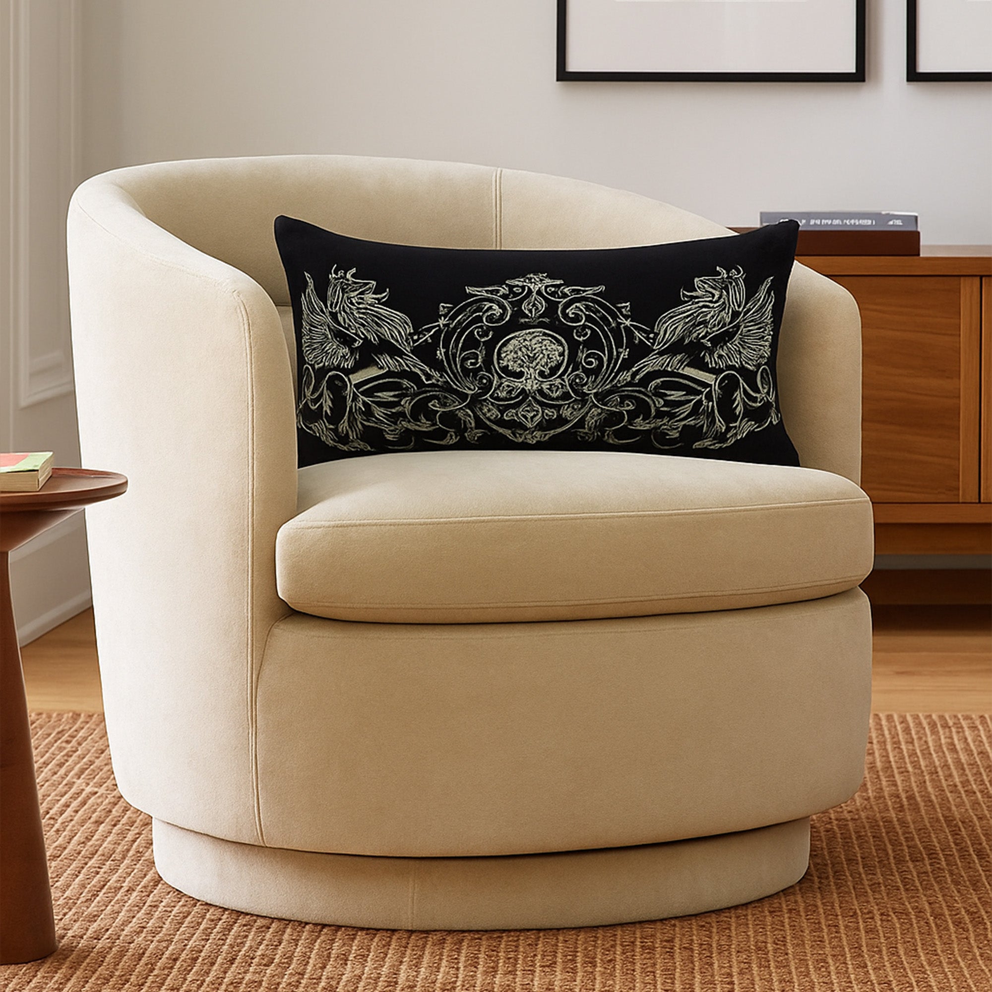 Black Herald Lumbar Cushion Cover
