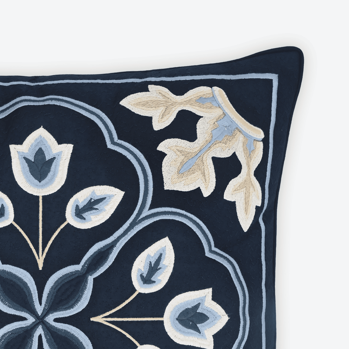 Blue Porto Rosette Cushion Cover, close-up