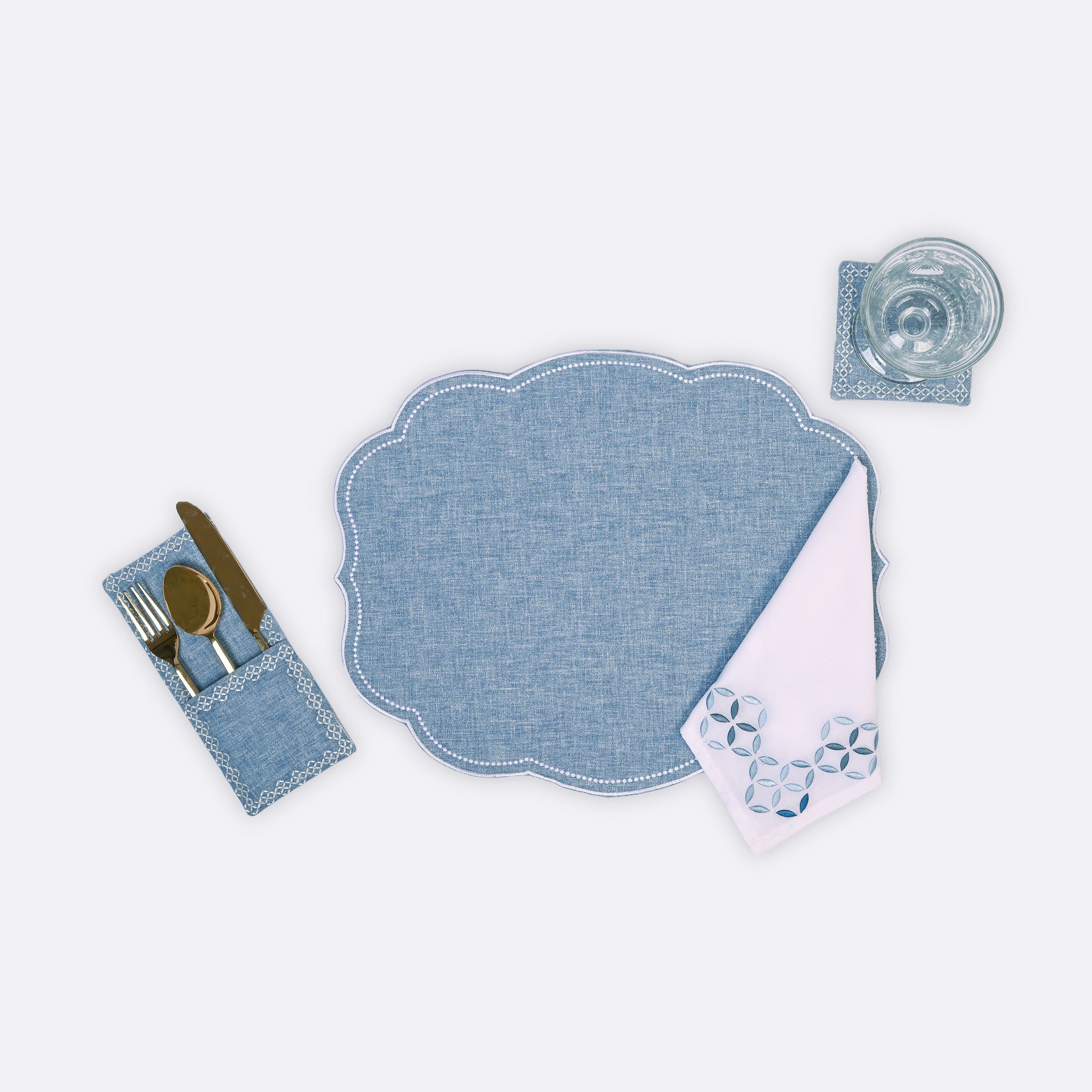 Placemats & Runners in Blue- Cotton Blend, Default Title