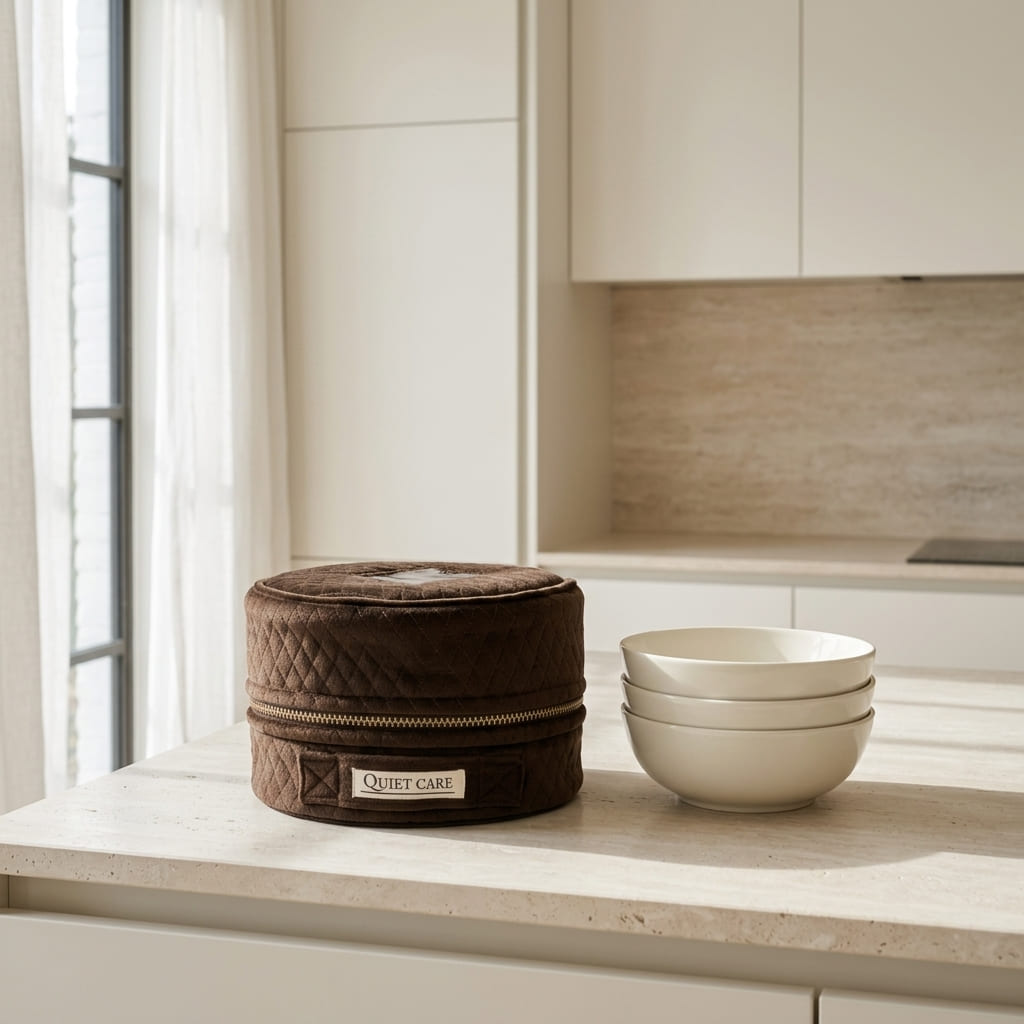 Brown Luxe Bowl Cover, Medium, styled at home