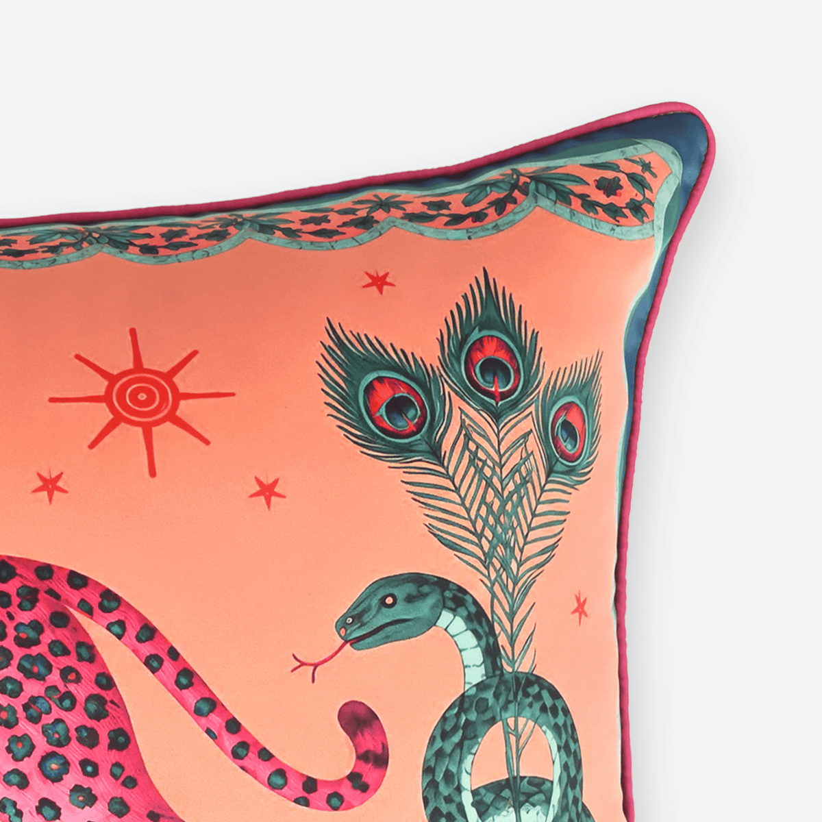 Coral Bengal Lumbar Cushion Cover, close-up