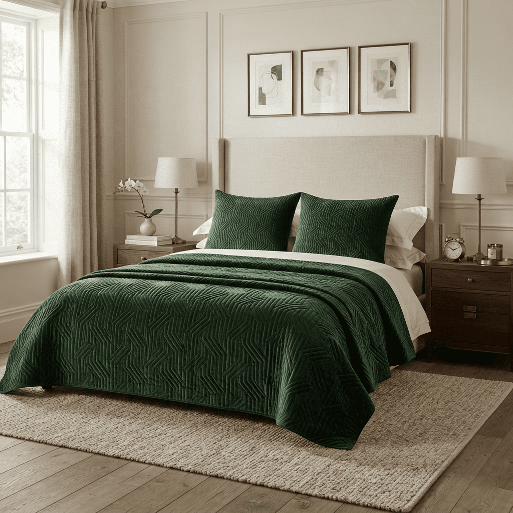 Green Athena Bedspread, styled
