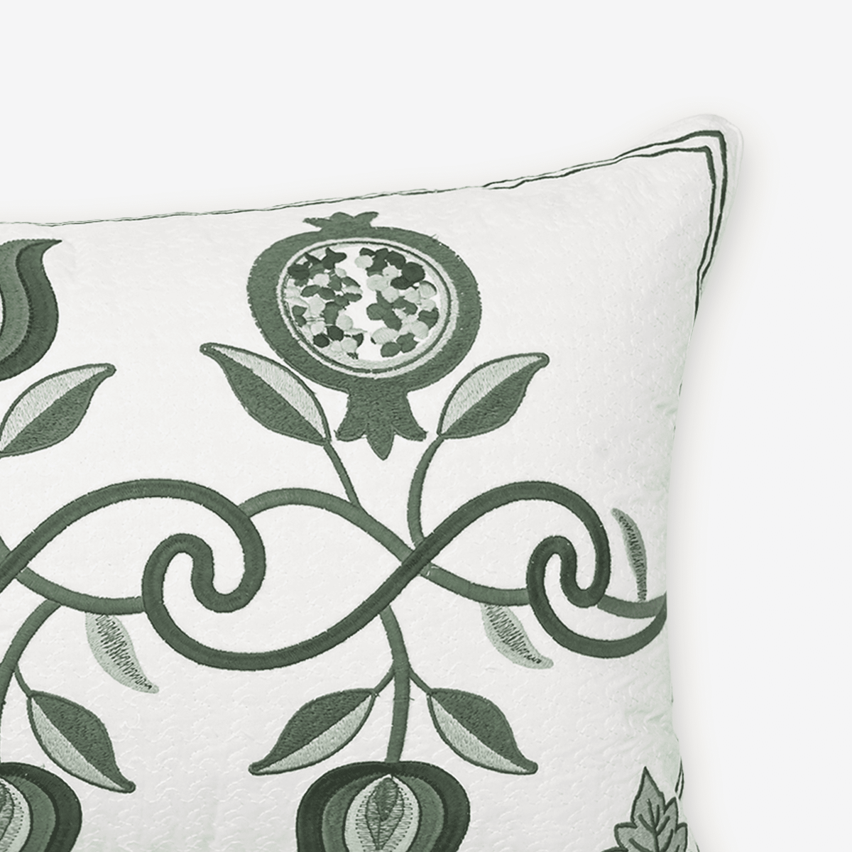 Green Tulip Vine Lumbar Cushion Cover, close-up