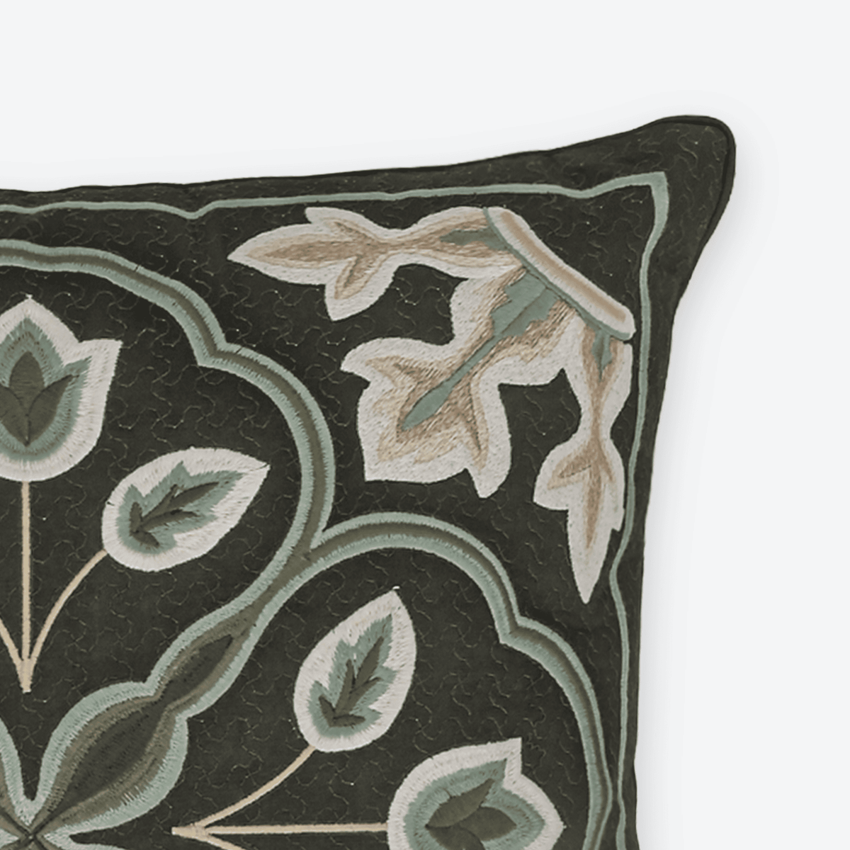Green Porto Rosette Cushion Cover, close-up