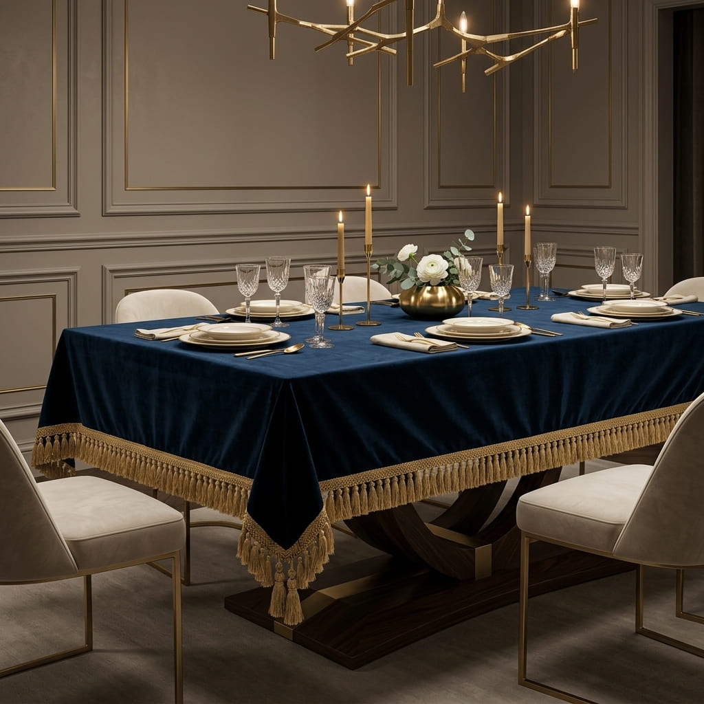 Navy Blue Empress Table Cover, styled