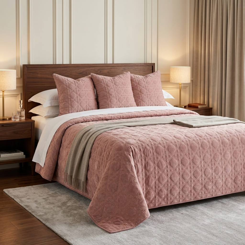 Pink Caneweave Bedspread, styled