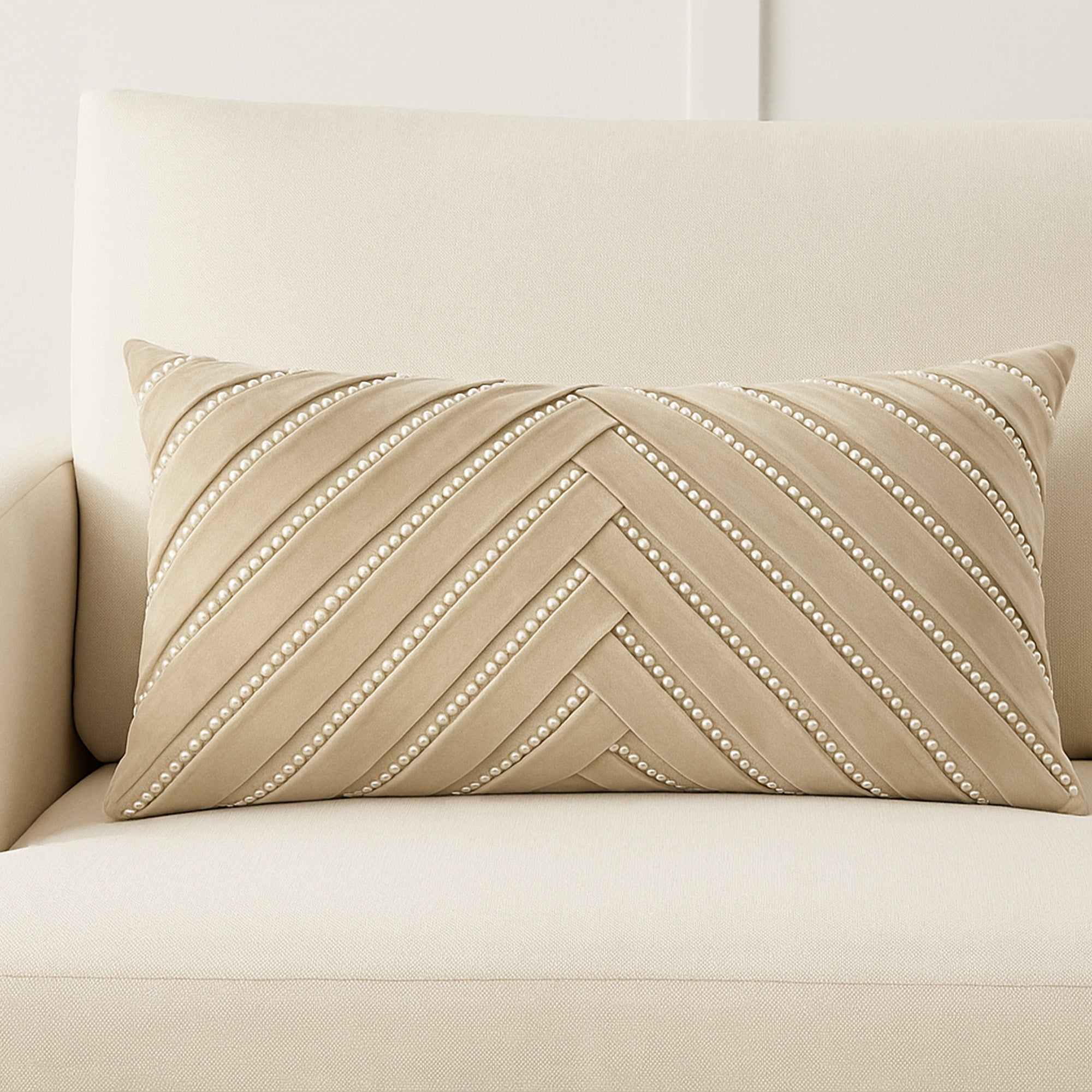 Beige Sophia Pearl Lumbar Cushion Cover