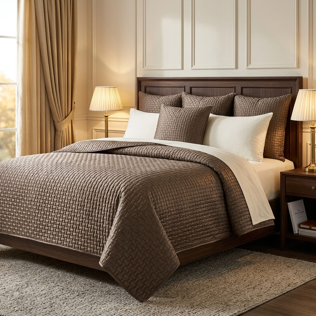 Taupe Riviera Bedspread, styled