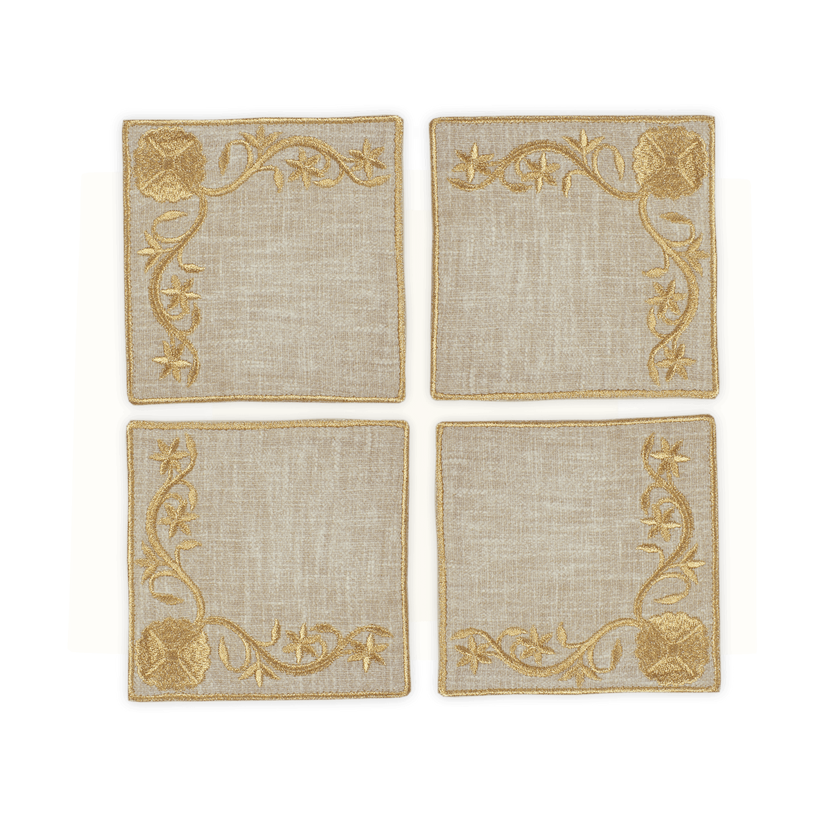 Beige Regal Coaster, Set of 4 in Linen Blend, the set of four