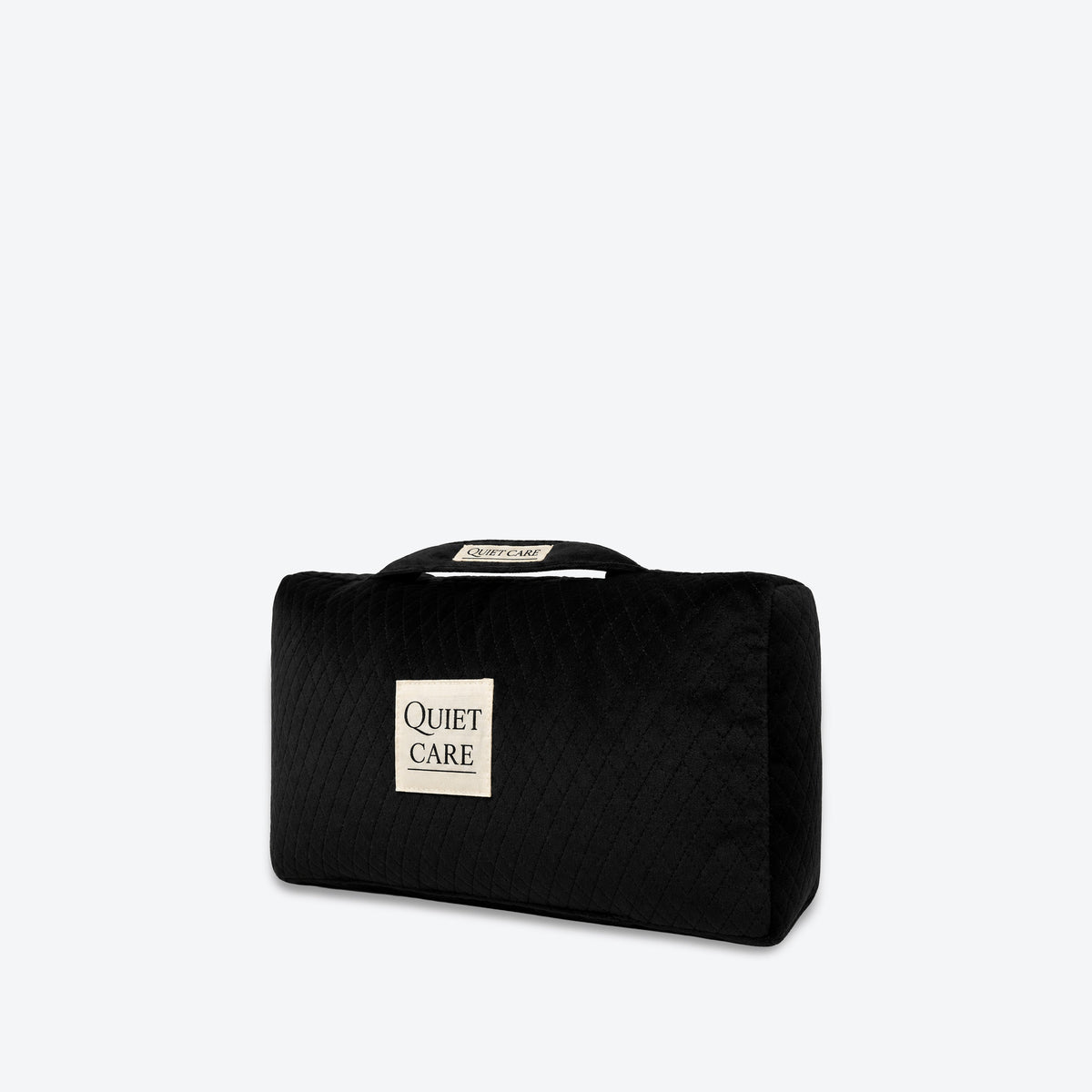 Quilted velvet bag shaper, second angle showing taper, for 25 cm top-handle bags