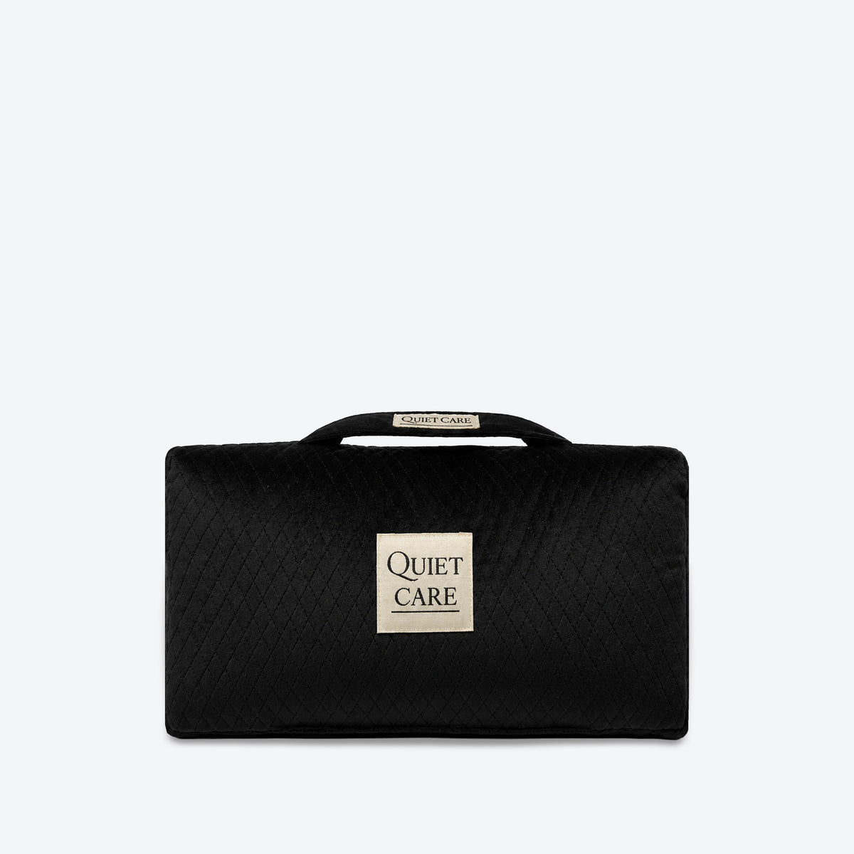 Quilted velvet bag shaper in black for slim tapered top-handle bags around 25 cm