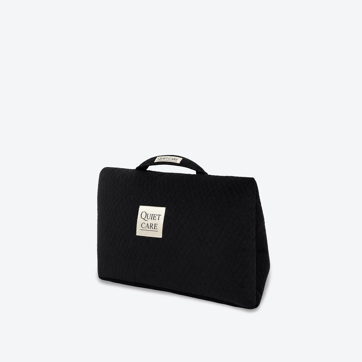 Quilted velvet bag shaper in black for slim tapered top-handle bags around 28 cm