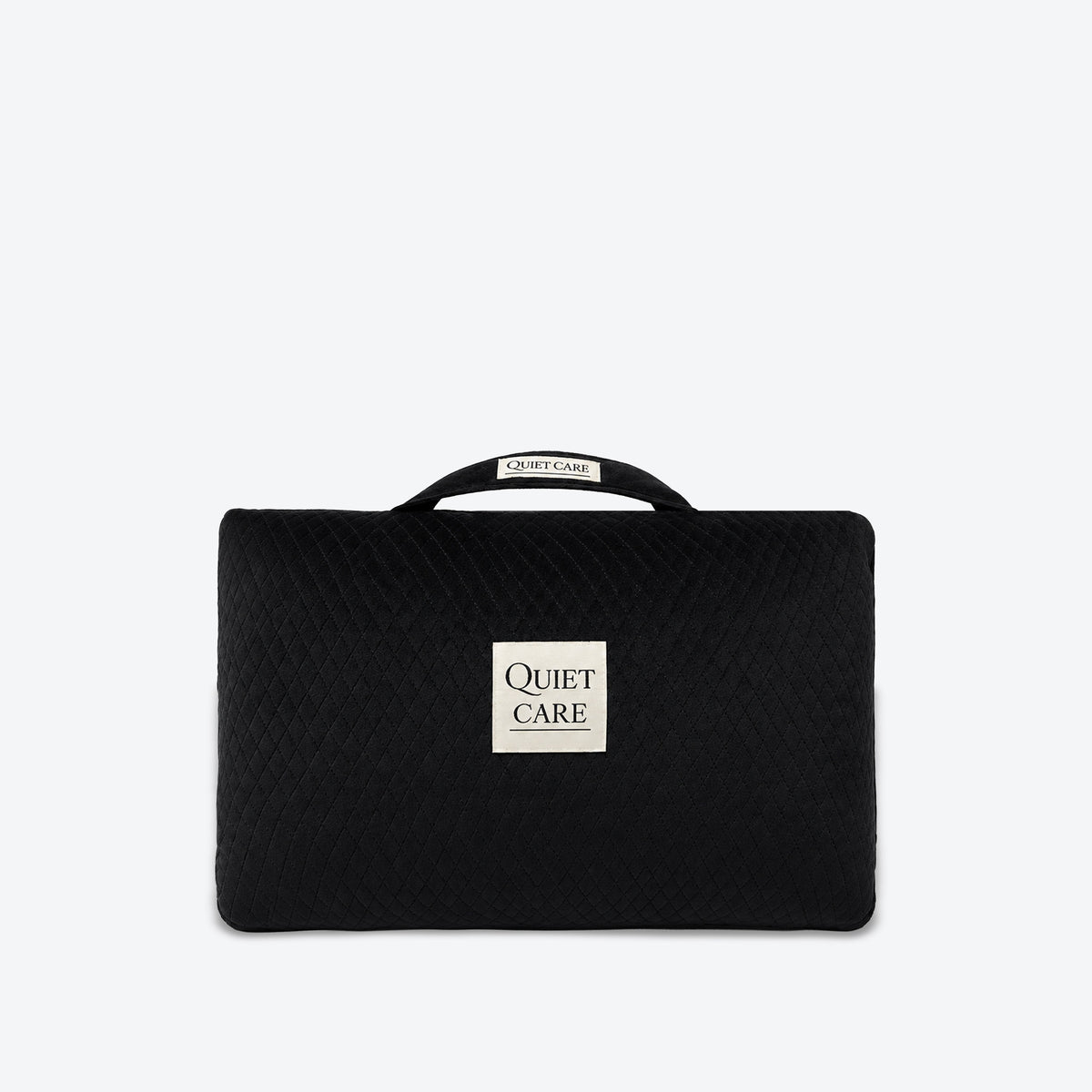 Quilted velvet bag shaper, second angle showing taper, for 28 cm top-handle bags