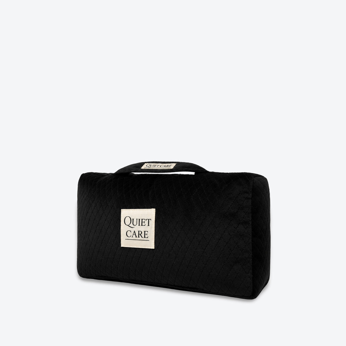 Quilted velvet bag shaper, second angle showing slim profile, for large flap bags
