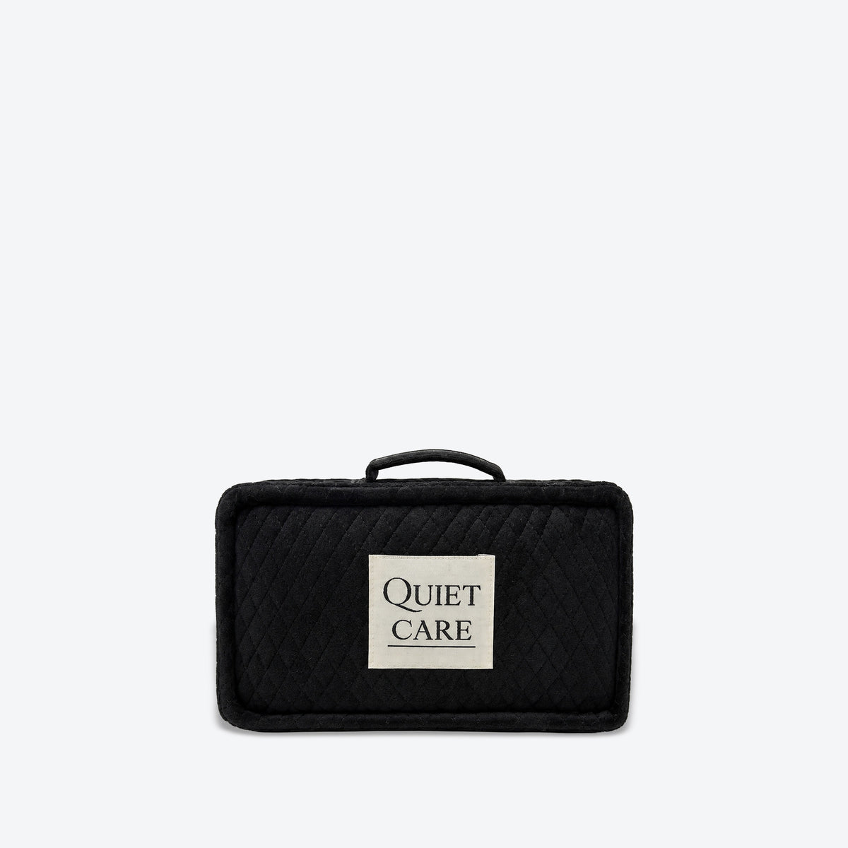 Slim quilted velvet bag shaper in black for flat pouches and wallets on chain
