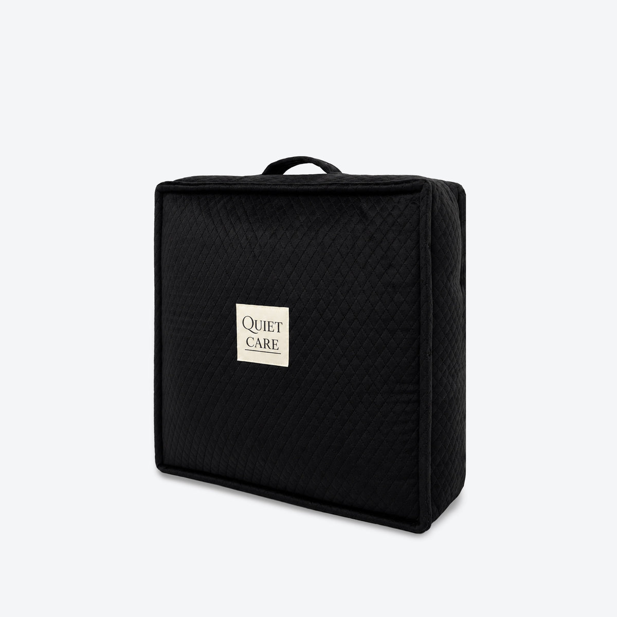 Square quilted velvet bag shaper in black for flat structured totes