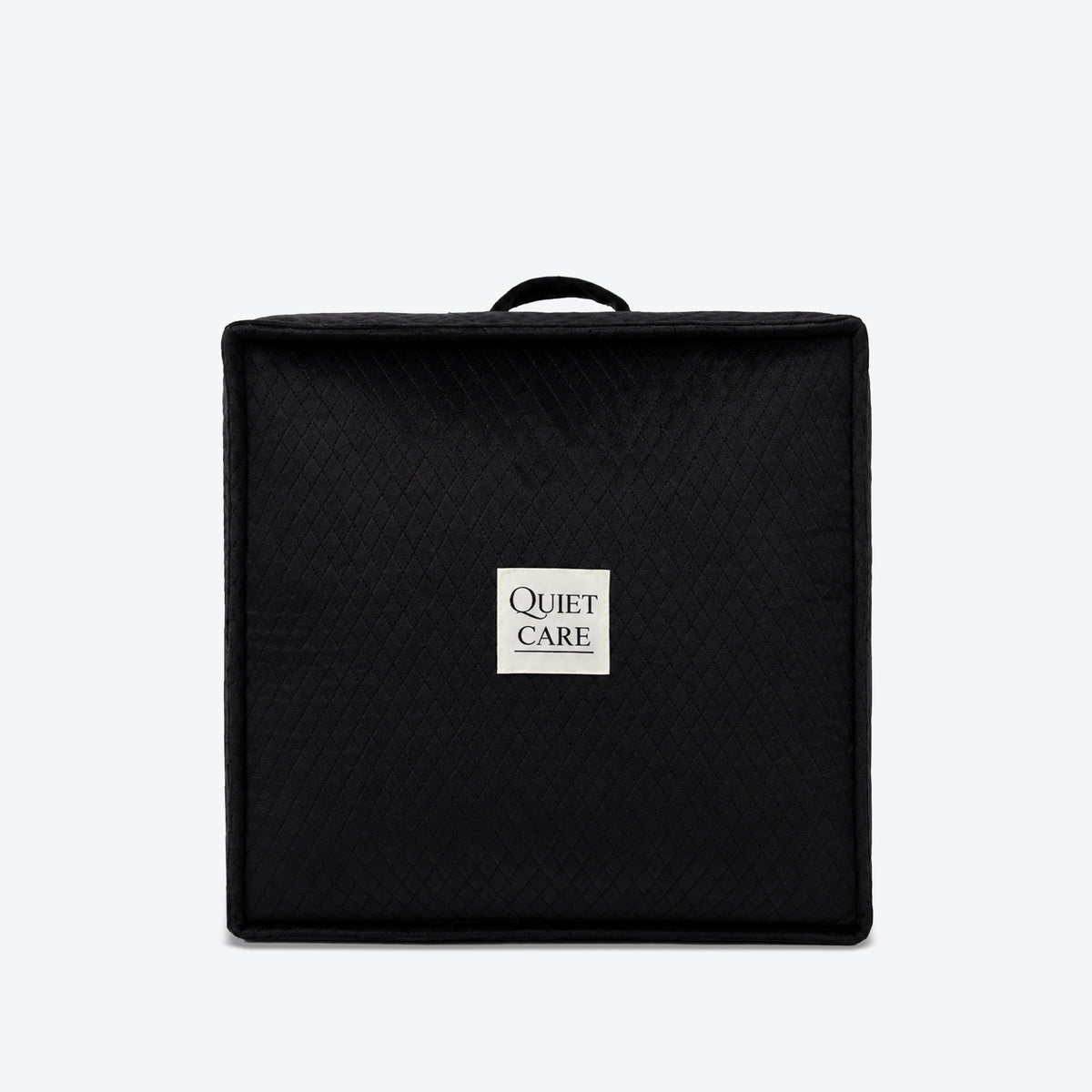 Square quilted velvet bag shaper, second angle showing tall square profile