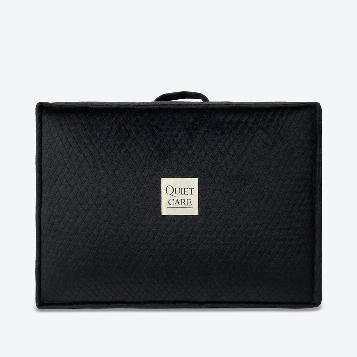 Large quilted velvet bag shaper, second angle showing wide slim profile