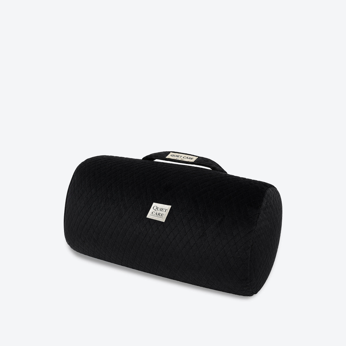 Round quilted velvet bag shaper, second angle showing cylindrical profile