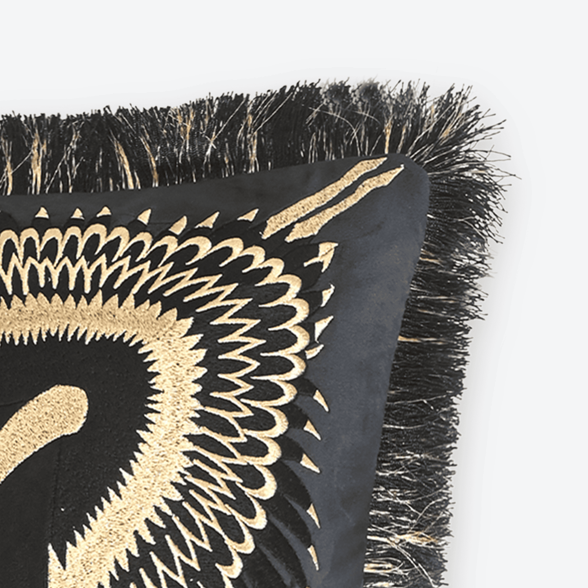 Black Gilded Crane Cushion Cover, close-up