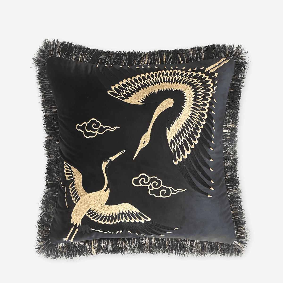 Black Gilded Crane Cushion Cover