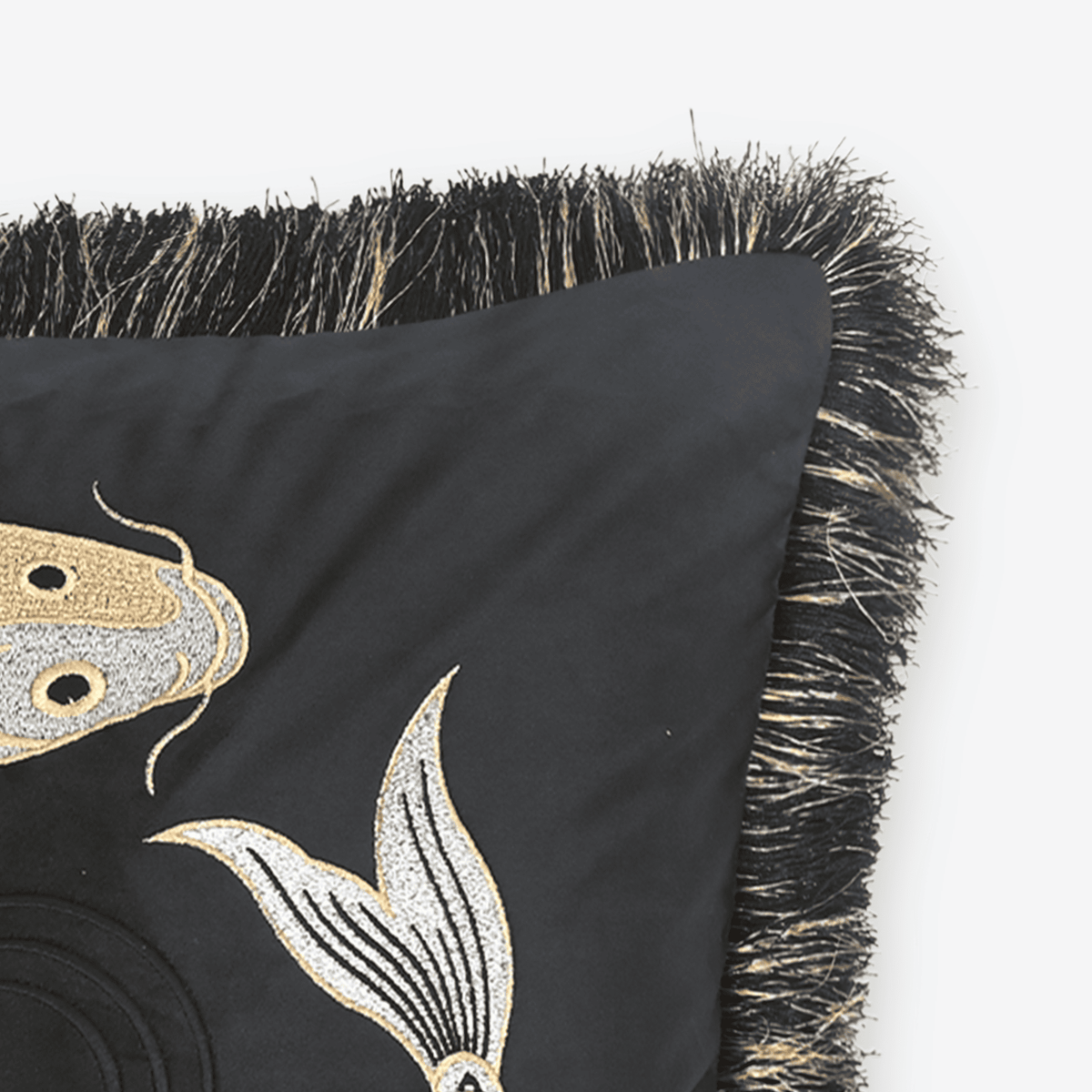 Black Fortune Koi Cushion Cover, close-up