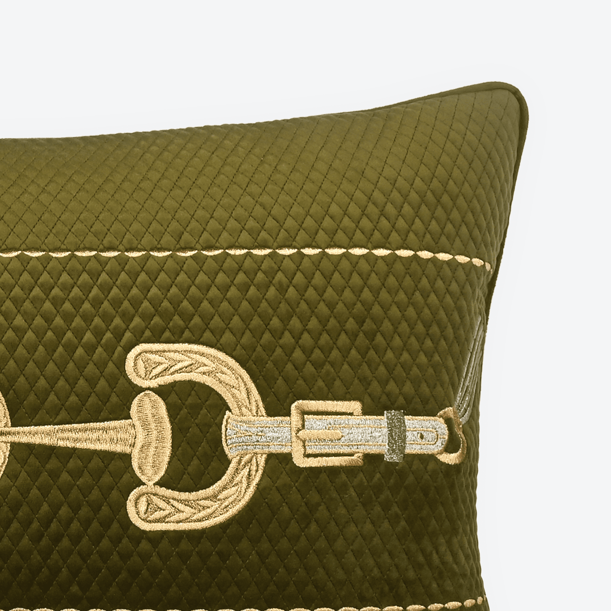 Moss Green Saddle Strap Lumbar Cushion Cover, close-up