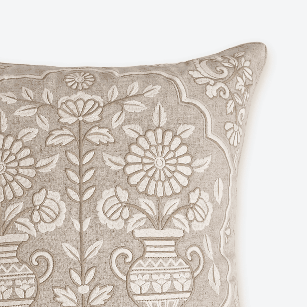 Beige Udaipur Bloom Cushion Cover, close-up