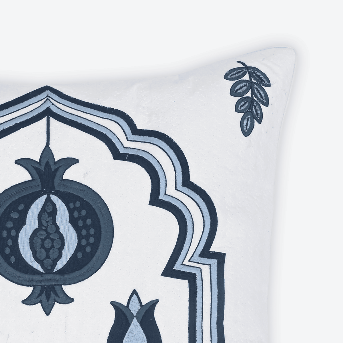 Blue Granada Arch Cushion Cover, close-up