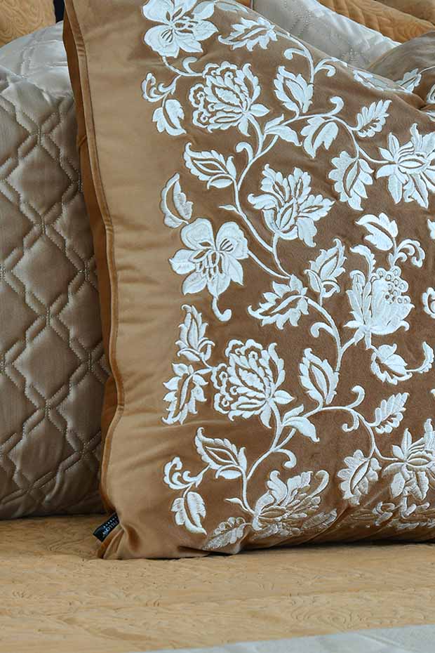 Luxe Floral Velvet Cushion Cover , Camel