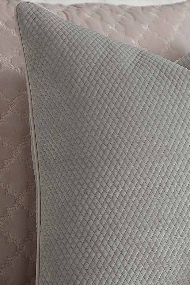 Ashton Classic Quilted Velvet Cushion Cover , Soft Grey & Pink Contrast