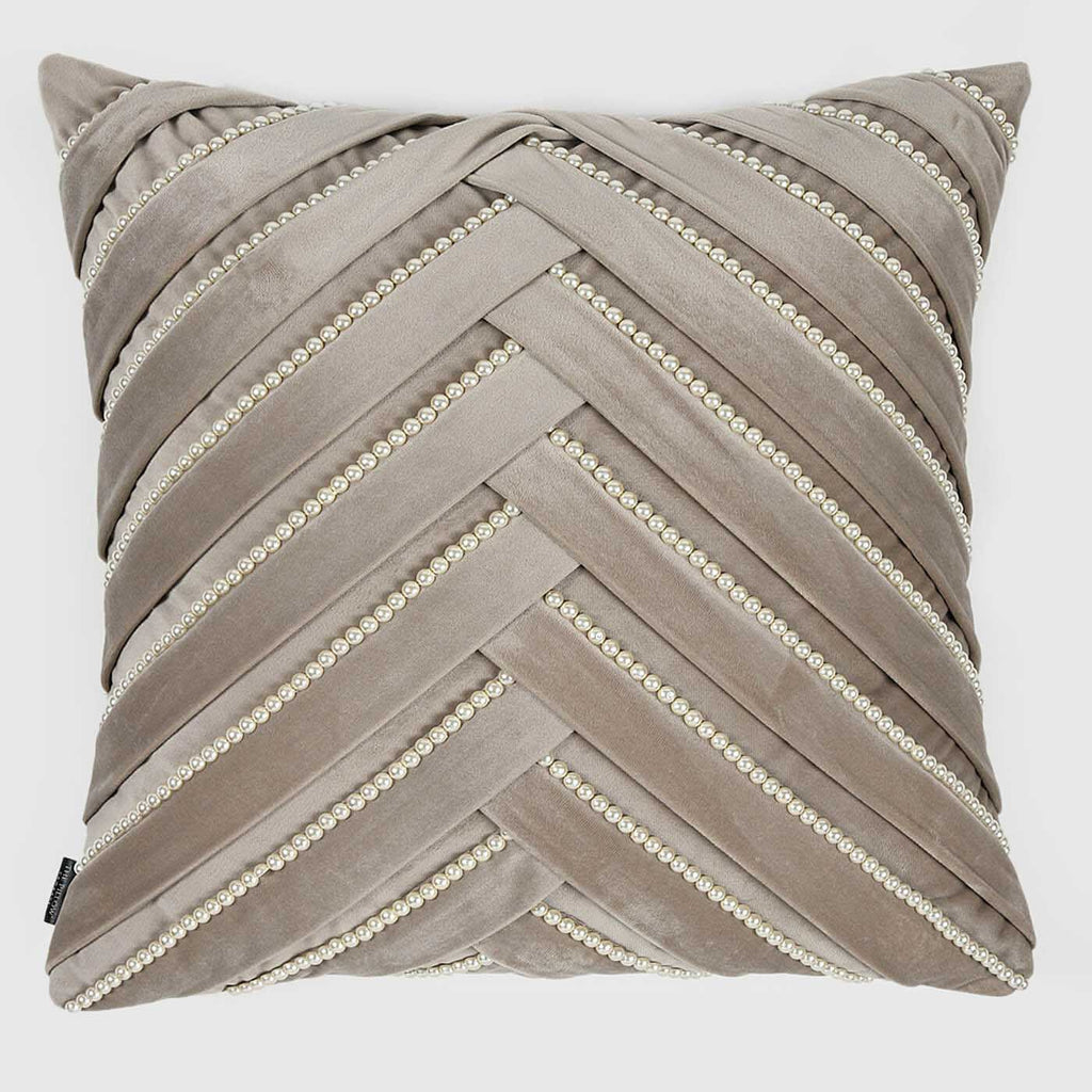 Sophia Pearl Velvet Cushion Cover , Beige