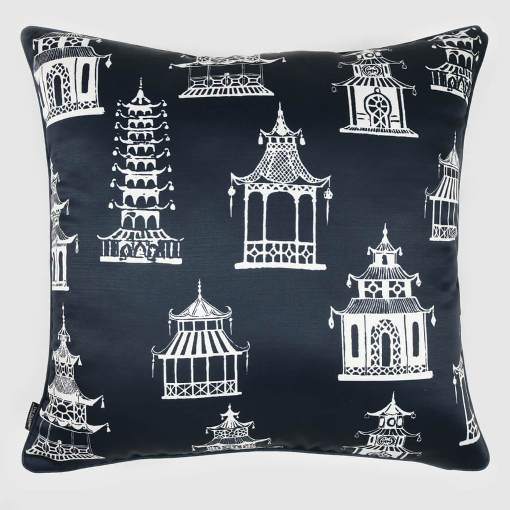 Oriental Pagoda Cushion Cover , Blue