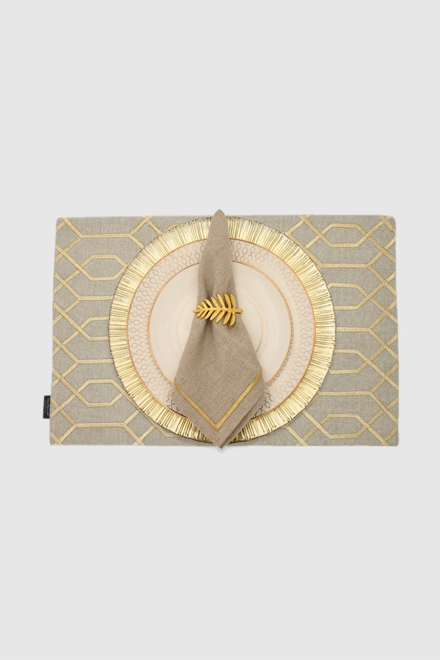 Gatsby Natural & Gold Linen Placemat , Set Of 4