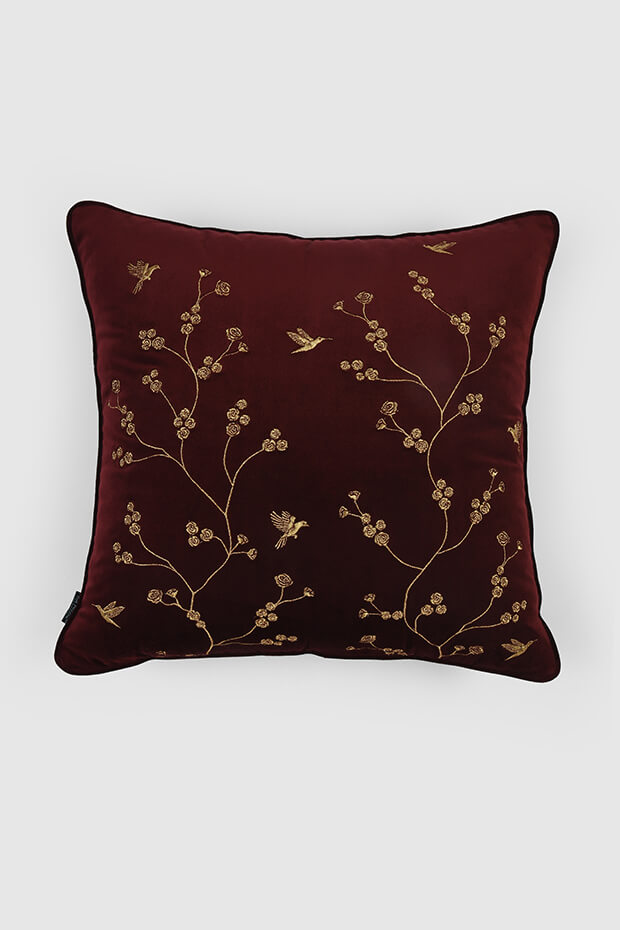 Healing Garden Velvet Cushion Cover , Claret