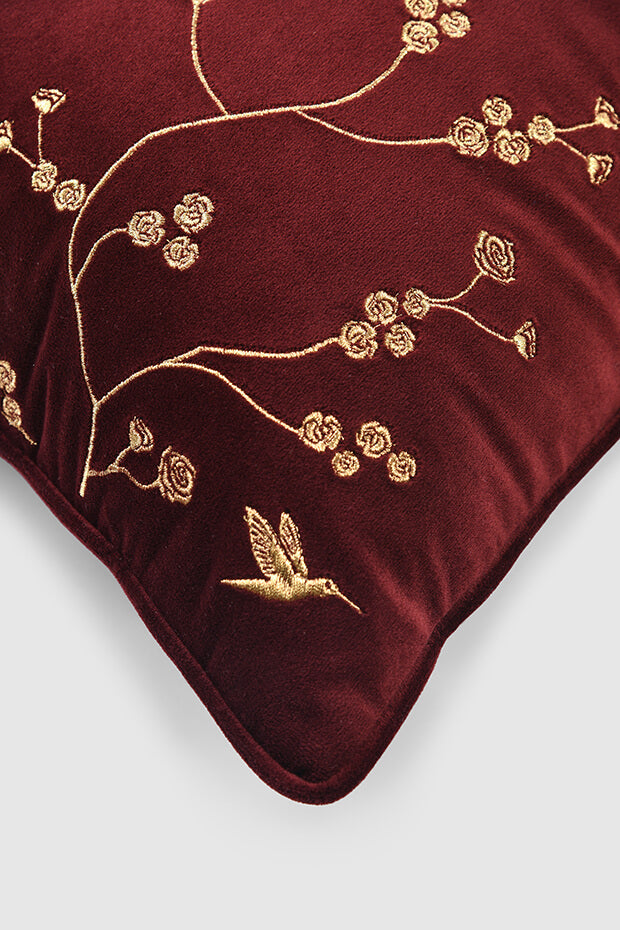 Healing Garden Velvet Cushion Cover , Claret