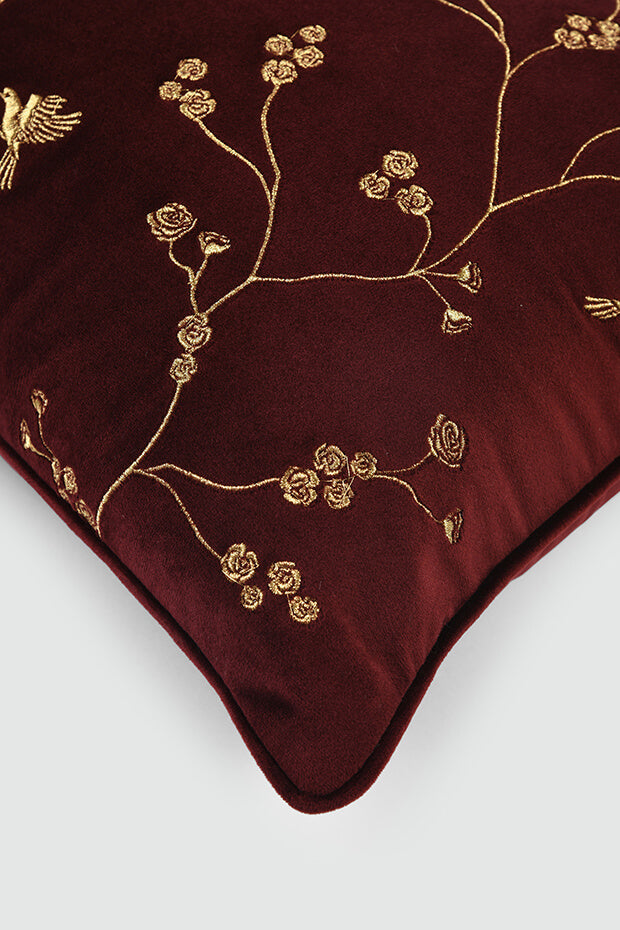 Healing Garden Velvet Lumbar Cushion Cover , Claret