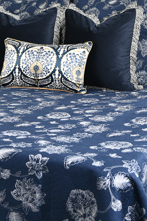 Luxe Floral Cotton Sateen Bedspread , Blue