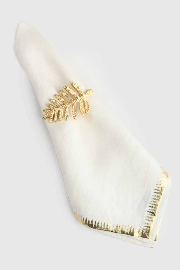 Alba White & Gold Linen Napkin , Set of 4