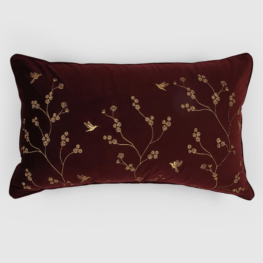 Healing Garden Velvet Lumbar Cushion Cover , Claret