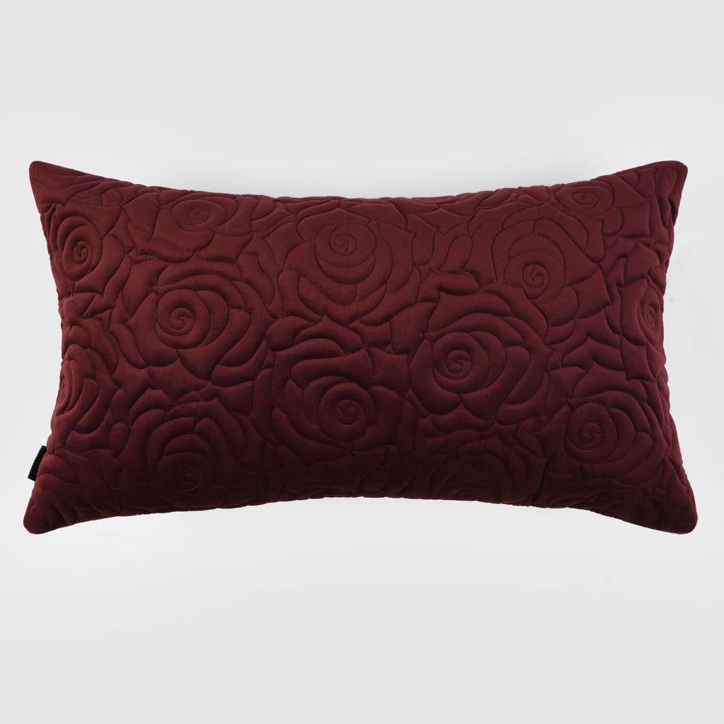 Rose Quilted Lumbar Cushion Cover , Claret