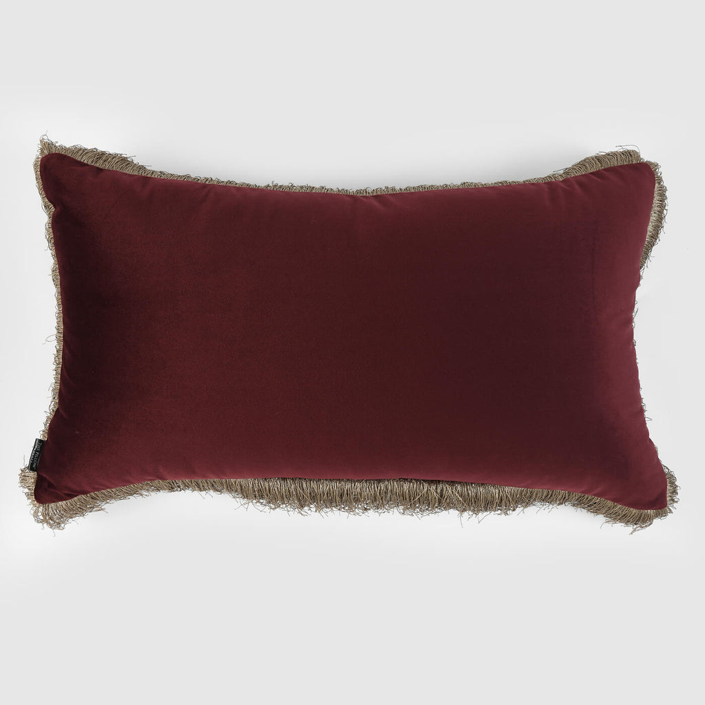 Velvet Fringe Lumbar Cushion Cover , Claret