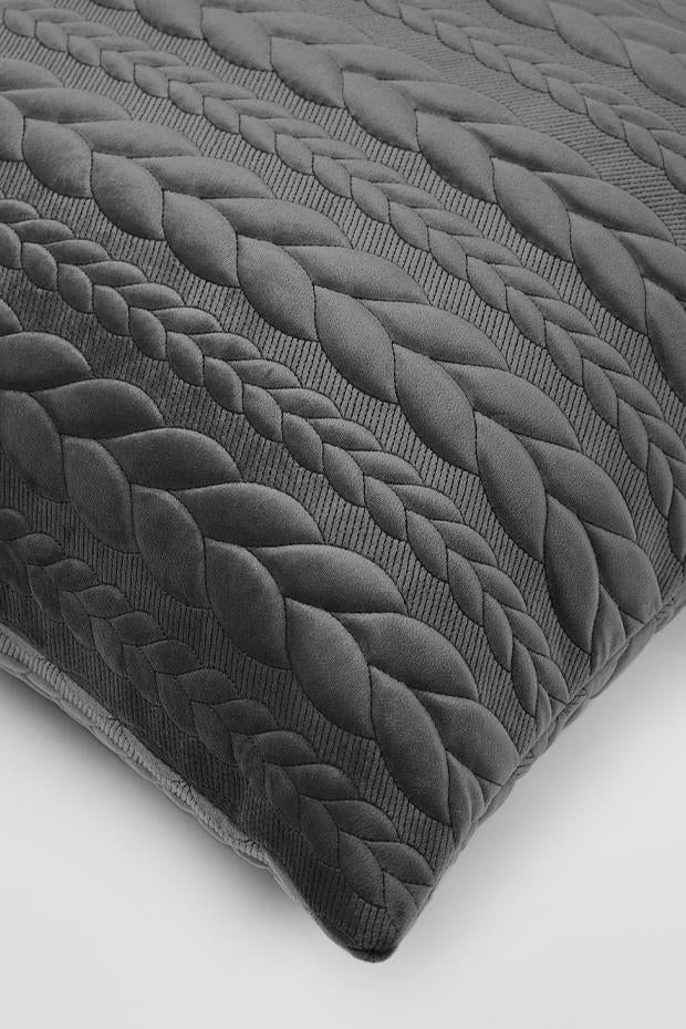 Velvet Quilted Cable Knit Cushion Cover , Grey