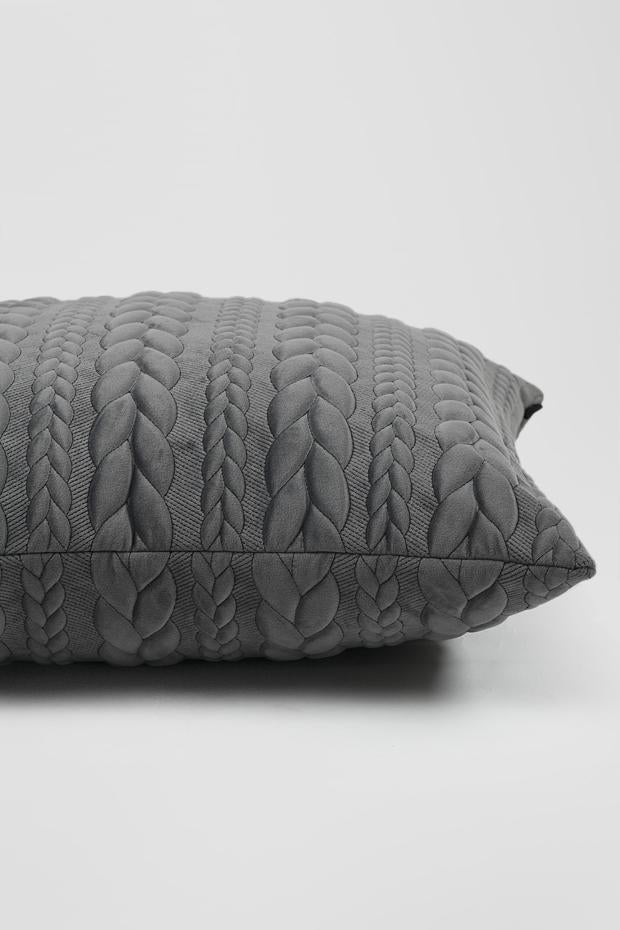 Velvet Quilted Cable Knit Cushion Cover , Grey