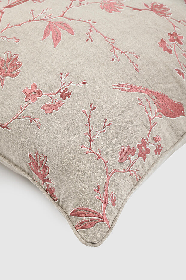 Delilah Linen Floral Lumbar Cushion Cover , Pink