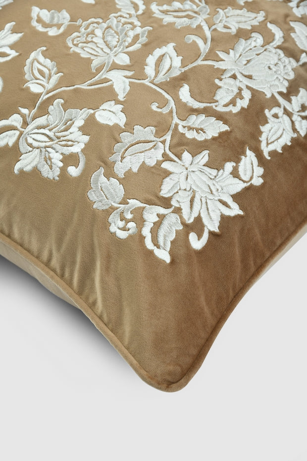 Luxe Floral Velvet Cushion Cover , Camel