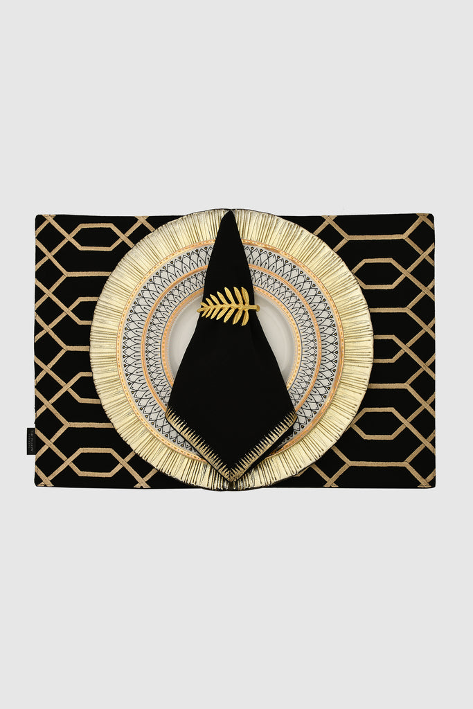 Gatsby Black & Gold Cotton Placemat ,Set Of 4