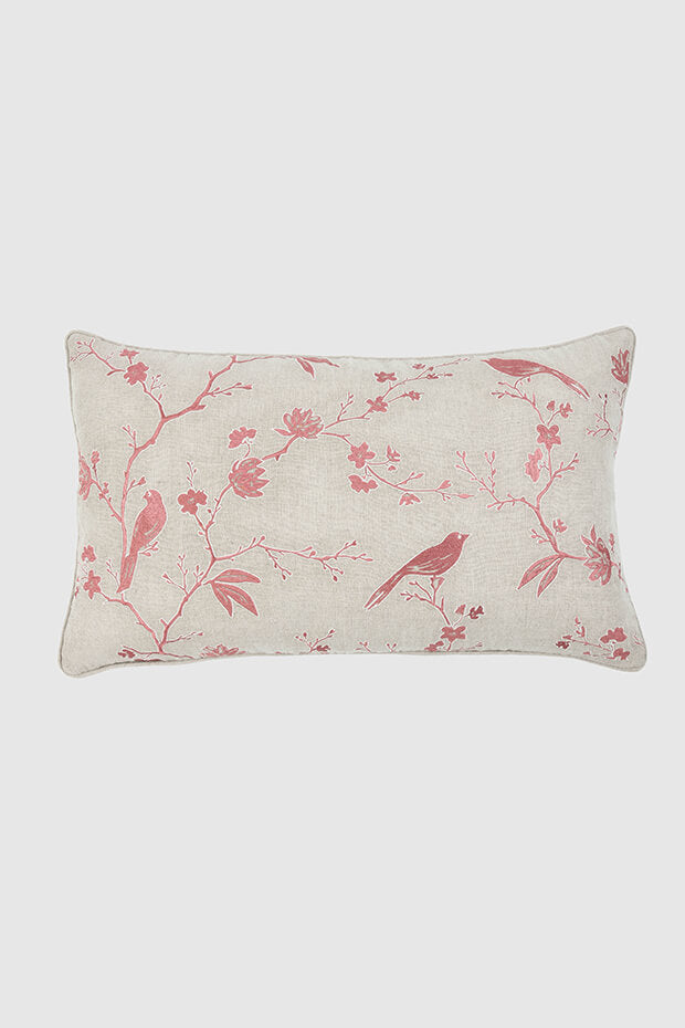 Delilah Linen Floral Lumbar Cushion Cover , Pink