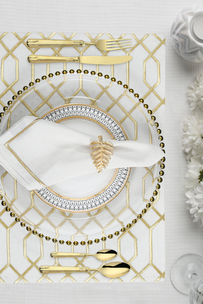 Gatsby White & Gold Linen Placemat, Set Of 4
